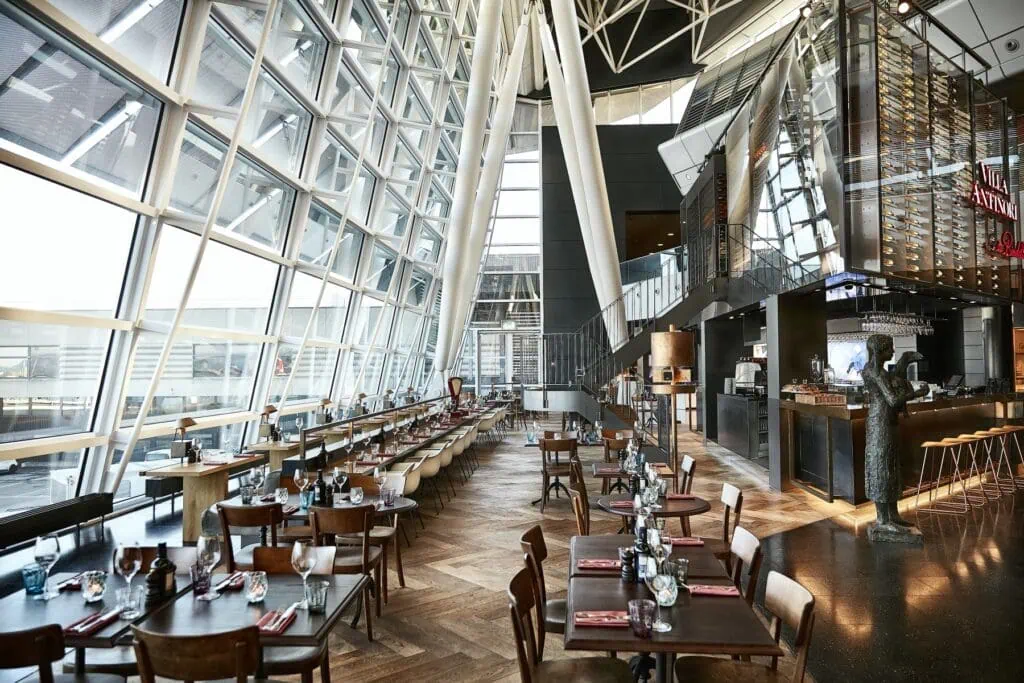 Luxury Zürich private jet terminal interior with contemporary Swiss design