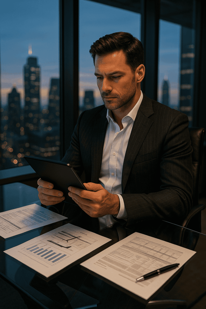 The Ultimate Private Aviation Guide: Everything You Need to Know About Flying Private in 2025 23 Private aviation guide decision making executive with tablet