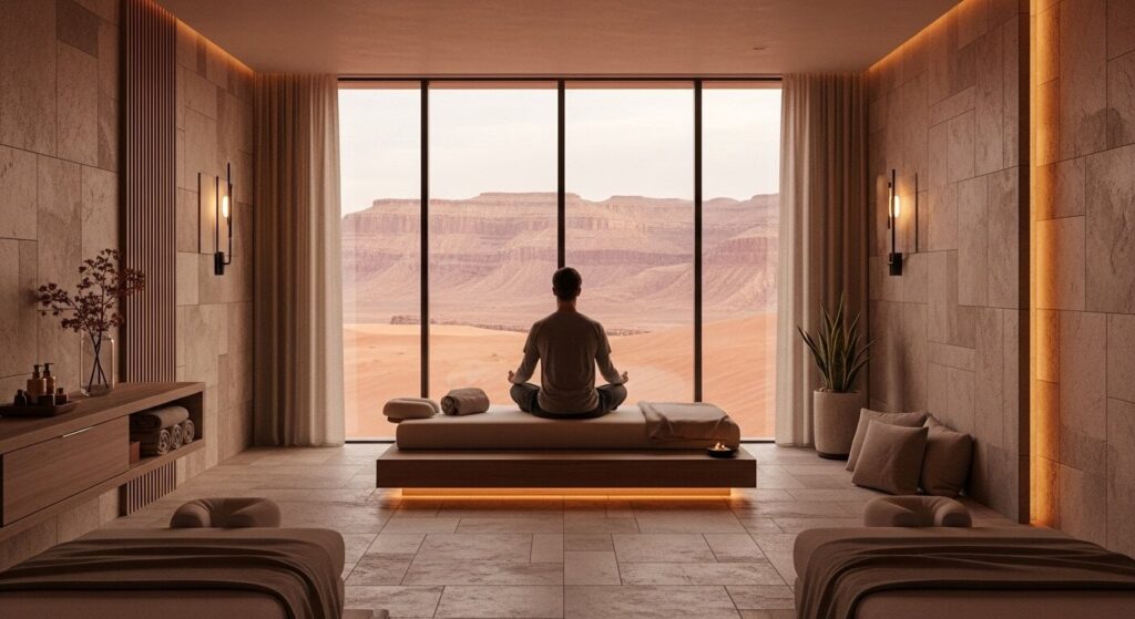 Premium travel singles enjoying private spa treatment in luxury wellness resort 