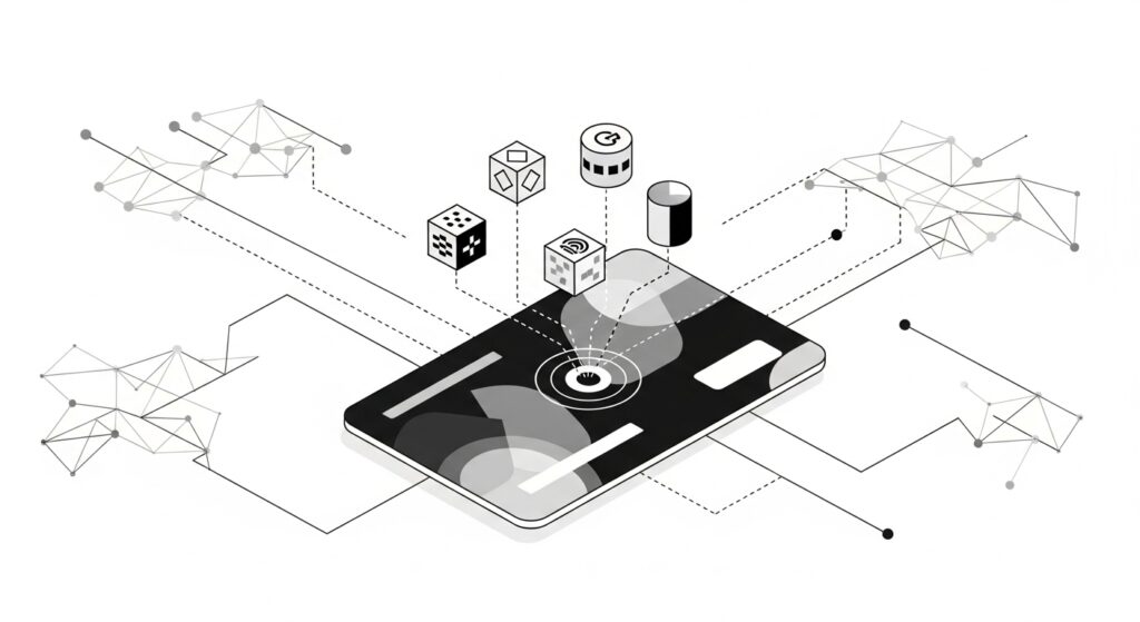 Fly Like a VIP: Your Ticket to a Free Private Jet Flight is an NFT Membership 22 Illustration of NFT membership essentials with digital card, blockchain tokens, and connected network grid