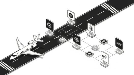 llustration of private aviation NFTs showing access and utility with blockchain tokens and luxury jet