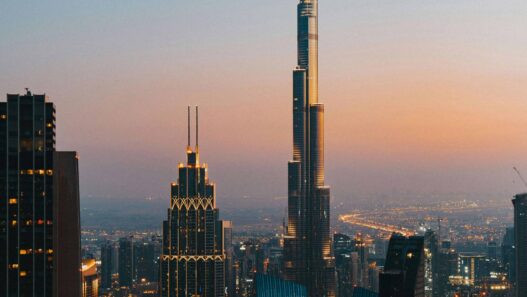 Private jet to Dubai with skyline view of Burj Khalifa
