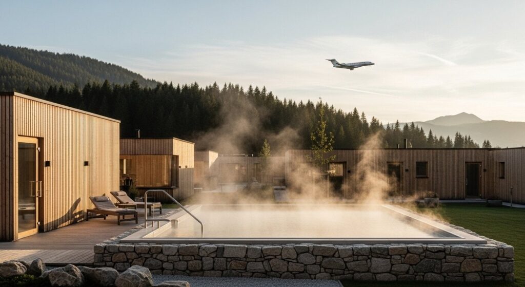 Luxury Wellness Aviation: Sanctuary Skylines ULTIMATE Escapes 22 "luxury wellness aviation passengers arriving at sanctuary skylines exclusive wellness destinations