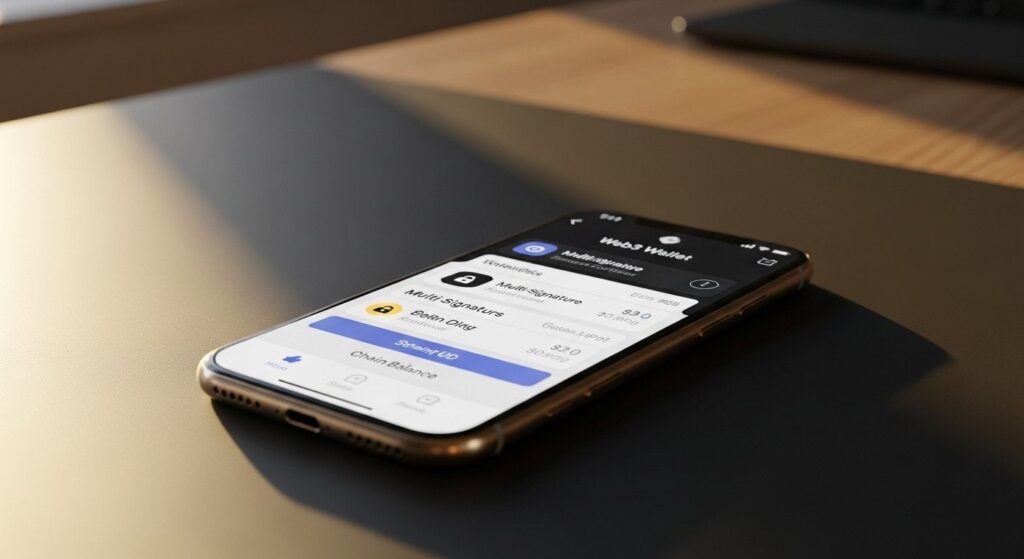 Web3 wallet interface displaying security features and multi-signature options
