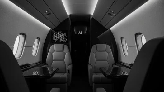 AI concierge private jets featuring precision technology interface in ultra-luxury cabin environment