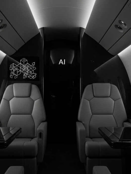 AI concierge private jets featuring precision technology interface in ultra-luxury cabin environment