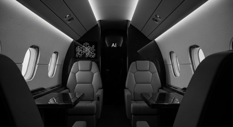 AI concierge private jets featuring precision technology interface in ultra-luxury cabin environment