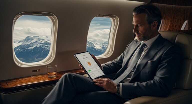 Crypto private jet booking Zurich Paris interface Bitcoin USDT payment options