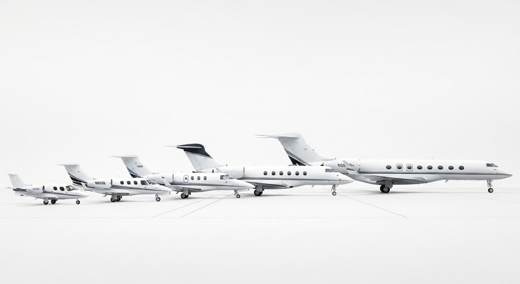 Private jet charter costs 2025 showing hourly rates by aircraft category