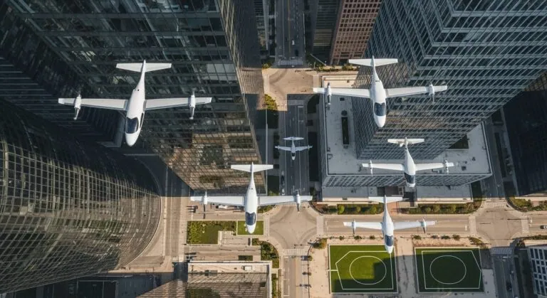 Urban air mobility market 2025 growth showing $4.54 billion to $97.4 billion expansion visualization