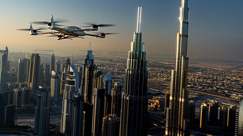 Private Jet to Dubai: Ultimate Charter Guide with Routes, Costs & FBO Options 2025 24 Private jet to Dubai eVTOL integration showing flying taxi connections and vertiport locations