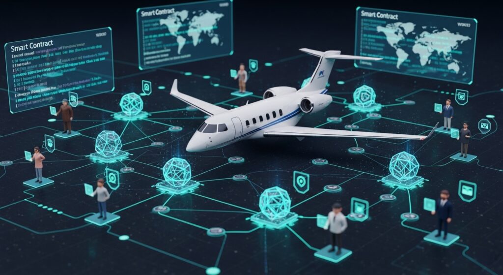 Fractional Jet Ownership vs Tokenization: 7 Game-Changing Differences Since 1987 22 Blockchain tokenization of private jets showing digital token distribution and smart contract automation