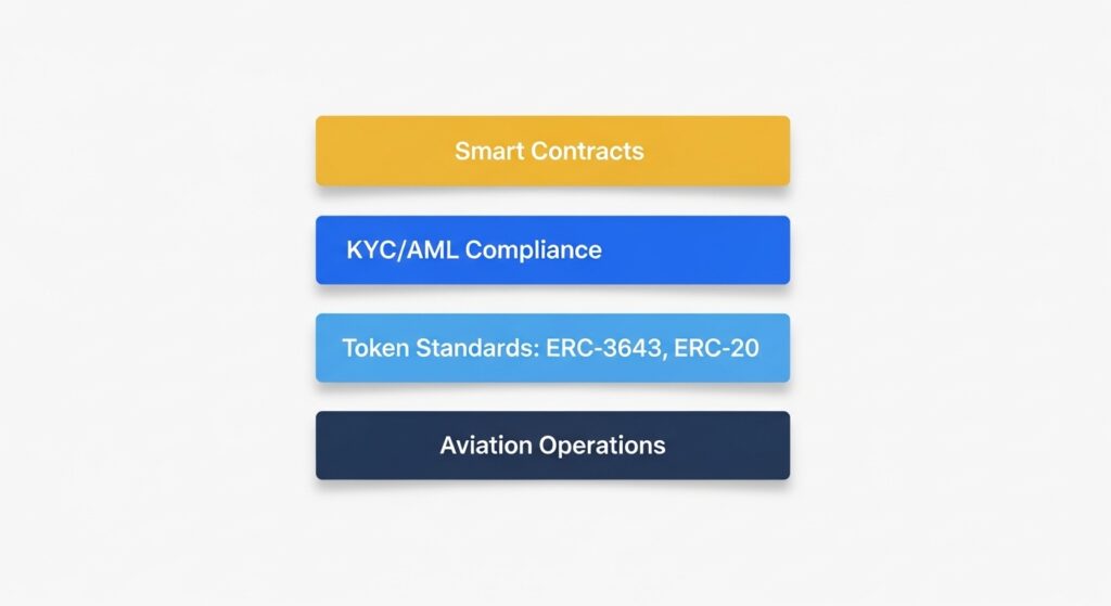 Fractional Jet Ownership vs Tokenization: 7 Game-Changing Differences Since 1987 27 Blockchain aviation tokenization technology stack showing four main layers from operations to smart contracts