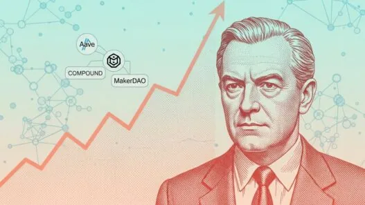 DeFi 2.0 institutional adoption showing banks deploying decentralized finance protocols Aave Compound MakerDAO