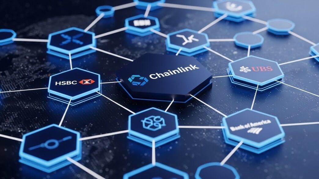 Chainlink CCIP institutional banking integration showing HSBC Bank of America cross-chain blockchain networks