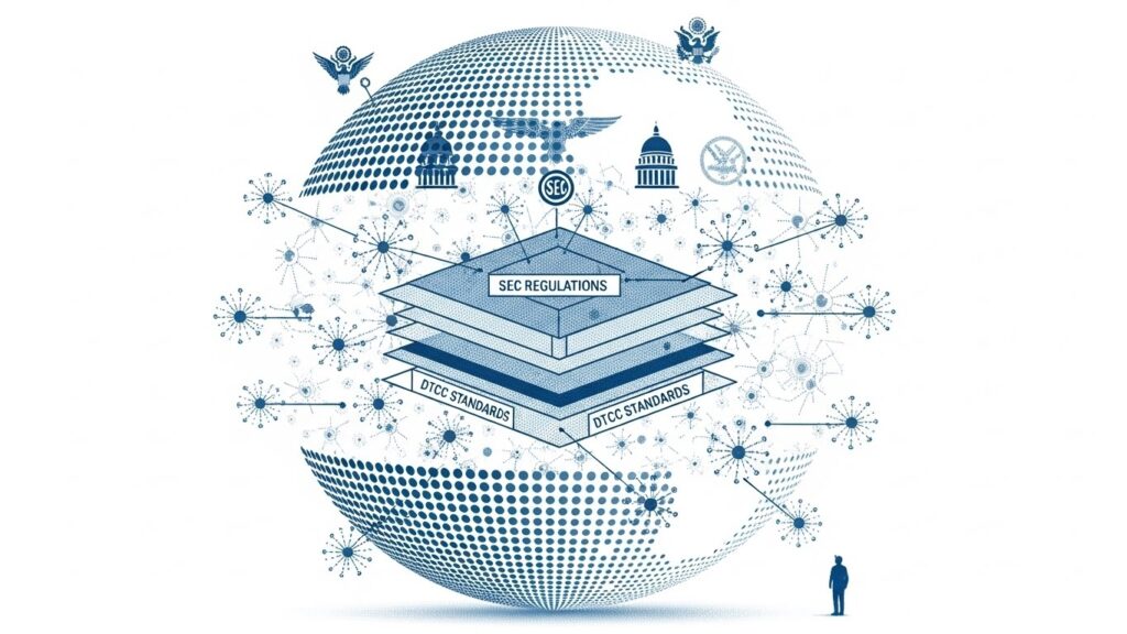 SEC DTCC regulatory compliance tokenization halftone illustration 2025