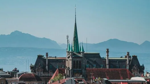 Lausanne Switzerland Lake Geneva panorama Olympic capital cathedral Gothic architecture Alps