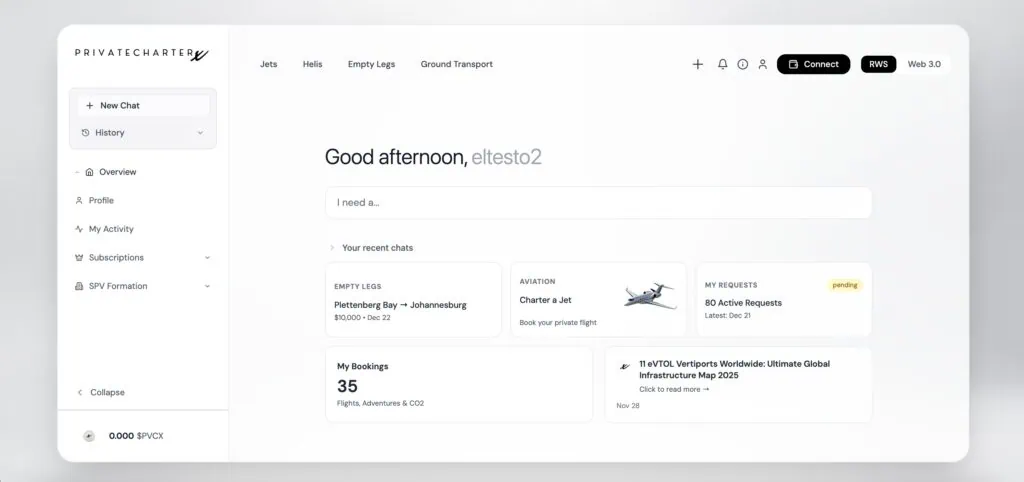 AI travel planner cryptocurrency payment processing token rewards blockchain wallet luxury aviation booking