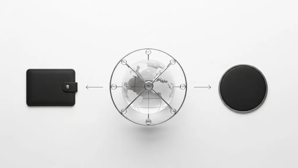 Crypto travel payments borderless wealth showing digital wallet blockchain network global travel freedom stablecoin settlements 2026