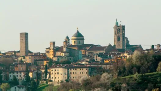 Bergamo Italy Città Alta upper town medieval walls Venetian fortifications Lombardy panorama