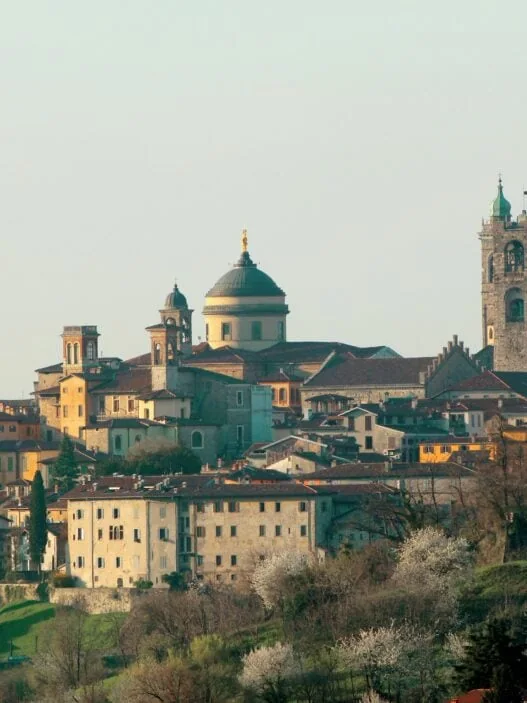 Bergamo Italy Città Alta upper town medieval walls Venetian fortifications Lombardy panorama